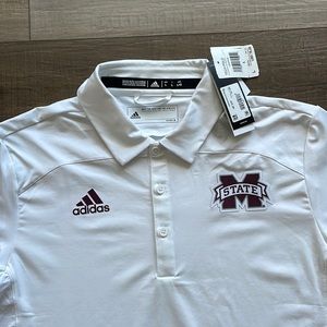 NWT Adidas Mississippi State Bulldogs White Polo Short Sleeve Shirt